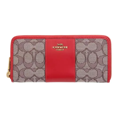 COACH Slim Wallet Утонченный Телячья кожа Кошелек Маленький Женские Какао Спортивный красный