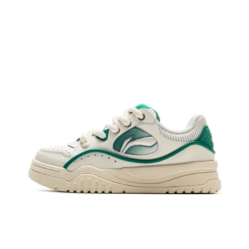 LOL x LiNing Противоскользящие Устойчивые к износу Легкие Низкие Кроссовки для скейтбординга Женские Бежево-зеленые