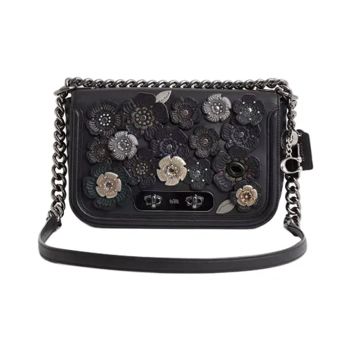 COACH Swagger Дубленая кожа Перчатка Сумка через плечо Сумка на плечо Средняя Женская Бронза и Черный