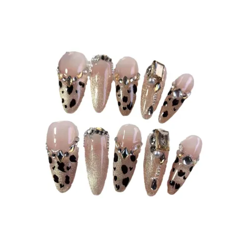 LIANJING [A leopard] Ручная работа Фальшивый Ногтей Best Selling Осенний и Зимний Леопардовый принт Кошачий глаз Nail Art Pure Мягкий 30MM Овал