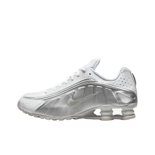 Nike Shox R4 Slip-resistant Abrasion-resistant Low Top Casual Running Shoes Men's White Silver Найк Шокс R4 Противоскользящий Устойчивый к истиранию Низкий Топ Повседневные Беговые Кроссовки Мужские Белый Серебряный