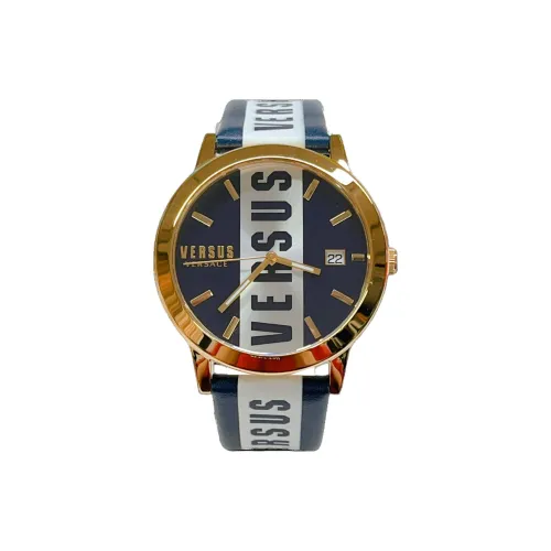 VERSUS VERSACE Мужские часы Кварцевый механизм Коровья кожа Ремешок 44 мм Синий циферблат