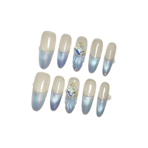 LIANJING [Синий Легенда OF Great Sea] Русалка Icy Clear Кошачий глаз Premium False Nail 30MM Овал