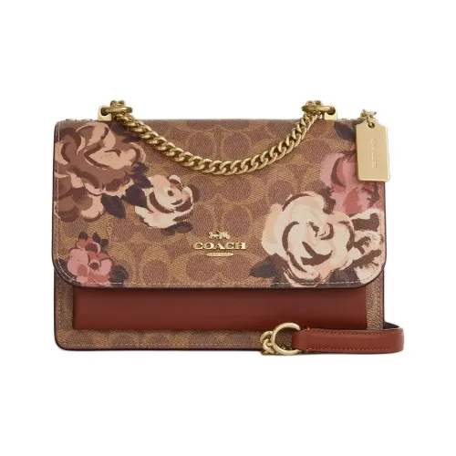 COACH Klare Покрытие Холст Кожа Сумка через плечо Маленькая Женская Золото Коричневый Многоцветный