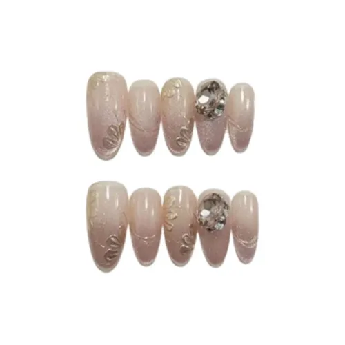 LIANJING [Love Garden] Ручная работа Искусственный Ногтик Шампанское Fine Искра Nail Art Ручной работы Разрисованный Цветочный Чистый Мягкий 25 мм Овал