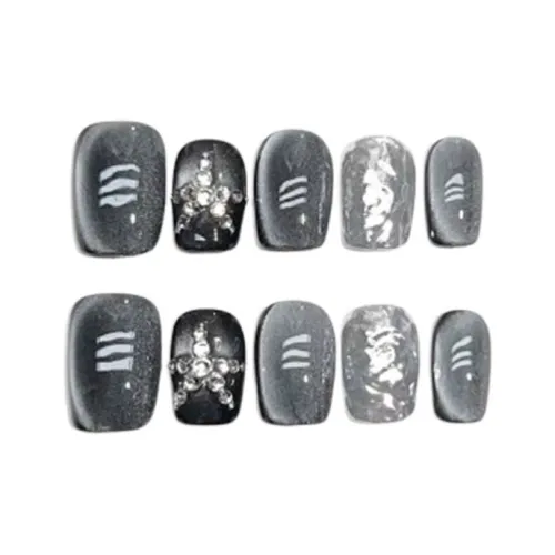 LIANJING [Wantan Aqua] Ручная работа Искусственный Ногтик Осветляющий Кошачий глаз Блестящий Звезда Съемный 17 мм Короткий Квадратный