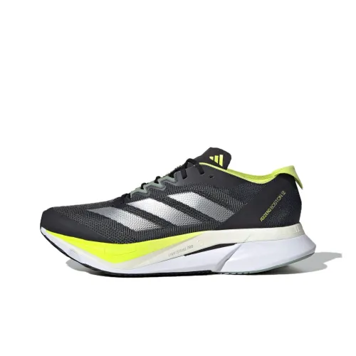 Adidas Adizero Boston 12 Устойчивый к истиранию Дышащие Низкие Беговые кроссовки Унисекс Черный Желтый