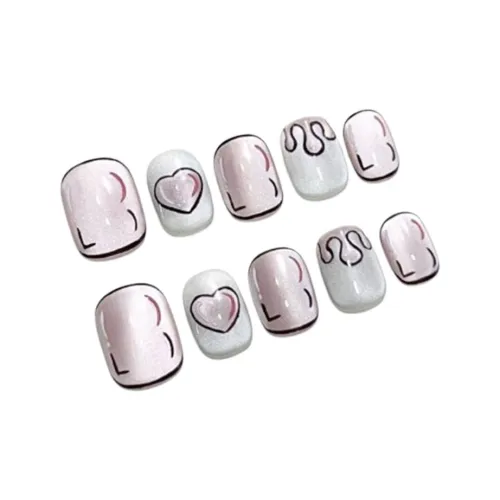 LIANJING [Цвет селадона Радость] Handcrafted False Nail Фиолетовый с Rainbow Кошачий глаз Свежий Короткий Ногтевой 17 мм Короткий Квадратный Wa Круглый