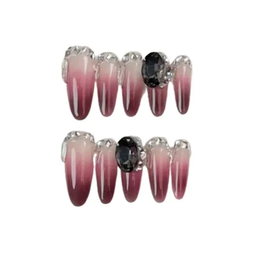 LIANJING [Чернила Окрашеный Черный Волосы] Handcrafted False Nail Длинный Прозрачный Градиентный Роскошь Патч Nail Art Патч 30MM Овал