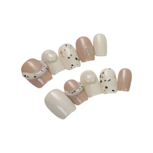 LIANJING [Шампанское Корова] Осенний и зимний милый Handcrafted False Nail Французский Nail Art Съемный 17 мм Короткий Квадратный