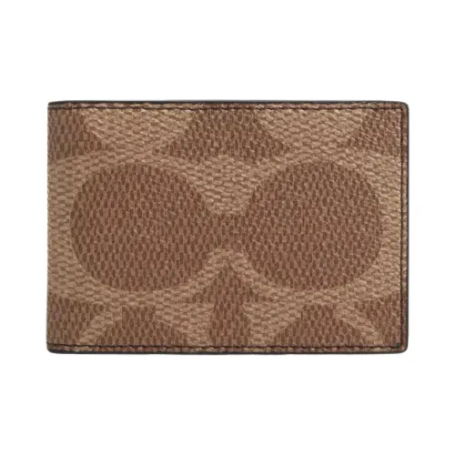 COACH Компактный кошелек из покрытого холста мини мужской коричневый