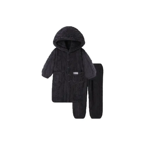 O'MESIK Черный [Флисовый халат + Флисовые штаны] Мужской пижамный комплект