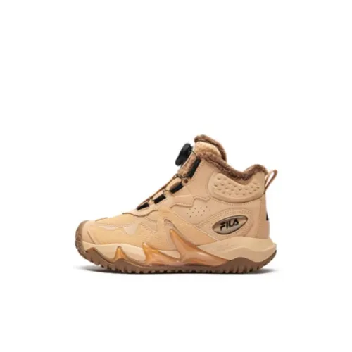 FILA KIDS Устойчивая к истиранию высокая детская туристическая обувь из замши коричневый жареный кокос волокно коричневый для детей