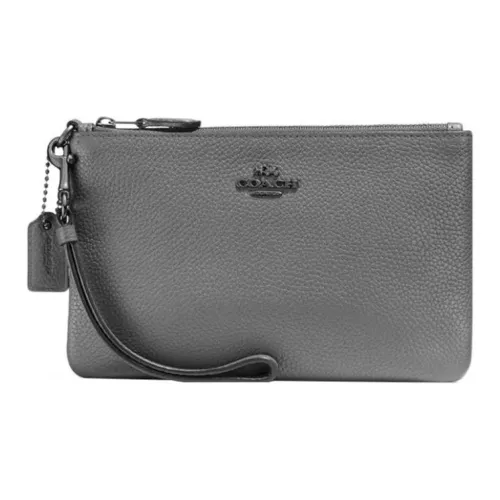 COACH Wristlet Полированная кожа с галечным эффектом запястный клатч маленький женский серый