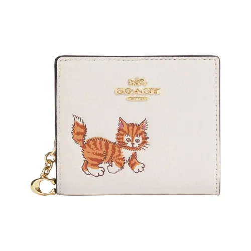 COACH Snap Wallet Утонченный Pebble Кожа Держатель для карт кошелек Женские Мел Белый