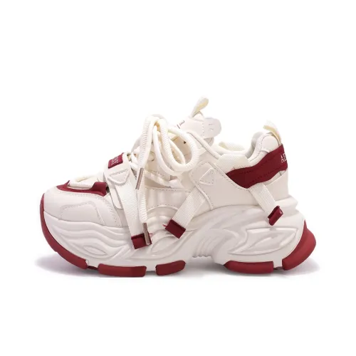 Miss Zhang Низкий топ Толстая подошва Кроссовки Женские Бежевый Красный