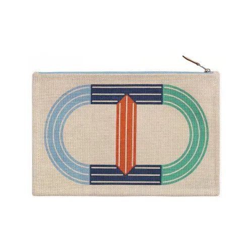 HERMES MAILLON MARIN Хлопок с Цвет холста And Телячья кожа Сумка из холста Клатч Женские Океанический Многоцветный Терраццо Tiles