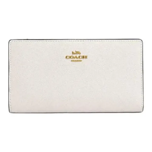COACH Slim Wallet Крестообразная текстура Кожа Кошелек Маленький Женский Мел Белый