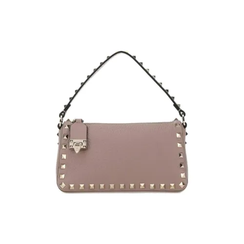 Valentino Rockstud Рельеф Телячья Кожа Багет Сумка Плечо Сумка Плечо Сумка Маленькая Женская Светло-Розовая