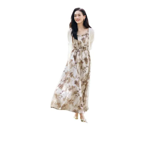 Mo Han Yi Mei Кофейно-зеленый Цветочный Женские Слиплатья