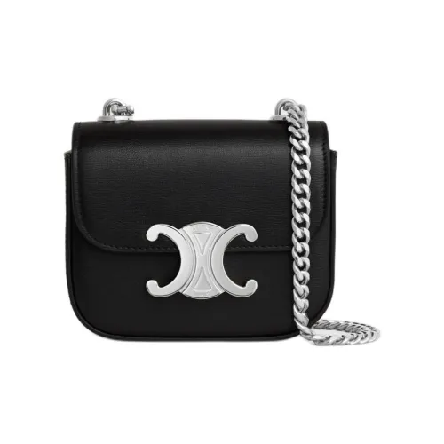 CELINE Triomphe Блестящий Телячья кожа Сумка через плечо Сумка на плечо Мини Женская Черная