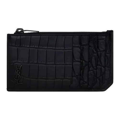 SAINT LAURENT Коровья кожа Держатель для карт кошелек Мужской Черный