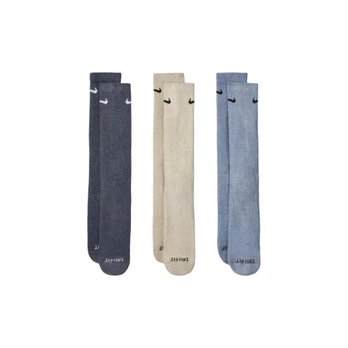 NIKE 3 шт Синий+Морской синий+Бежевый Унисекс MID Носки до икры