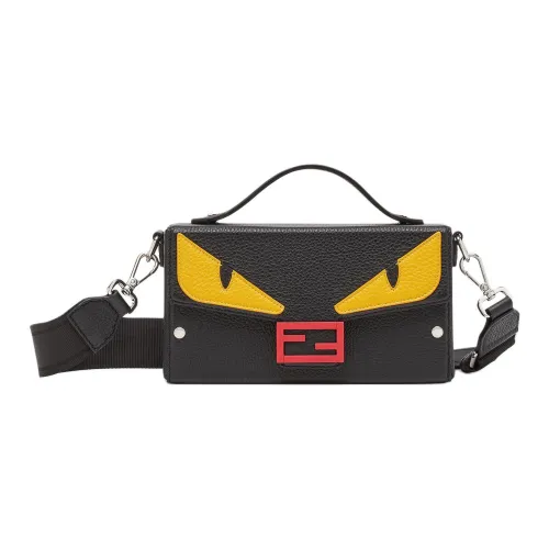 FENDI BaguetteTrunk Телячья кожа Сумка через плечо Сумка Маленькая Мужская Черная