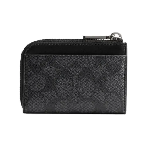 COACH L Zip Покрытый холст с телячьей кожей Брелок Кошелек Держатель для карт Мини Мужской Уголь