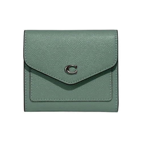 COACH Wyn Крестообразная текстура Кожа Мелочь Кошелек Кошелек Маленький Женские Зеленый