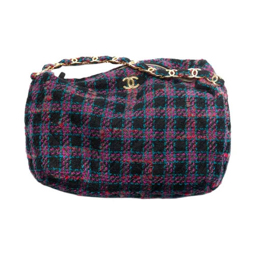 CHANEL 22K Осень и Зима Саржа Шерсть и Золото Металл Сумка-хобо Сумка на плечо Сумка Экстра-большая Женская