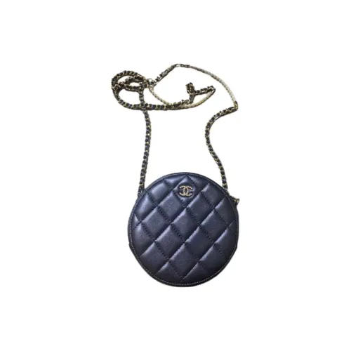 CHANEL Lambskin Цепляемая Сумка Маленькая Круглая Сумка через плечо Женская Черная