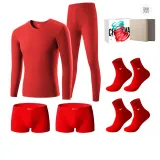 Термический бесшовный/красный комплект из 8 предметов (1 круглый вырез с длинным рукавом, 1 штаны, 2 труса, 4 пары носков) с подарочной премиальной коробкой