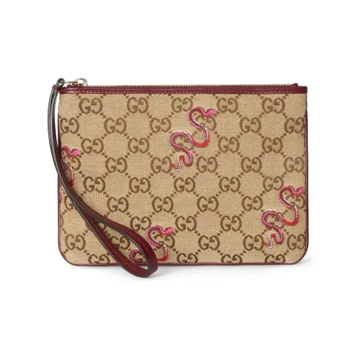 GUCCI GG Supreme Холст Клатч Женский КАМЕЛОВЫЙ Темно-Коричневый