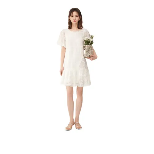 DESIGNICE Pearl White Женские Короткие Платья с Рукавами