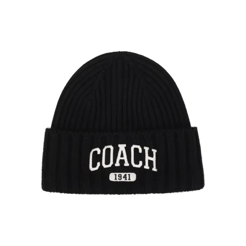 COACH Sheepskin Beanies Unisex Black