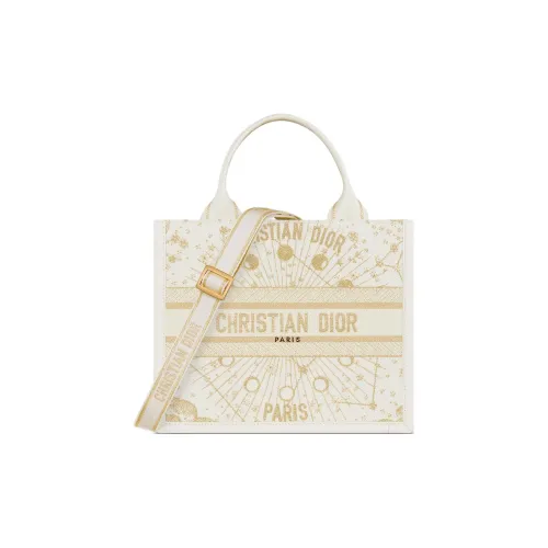 DIOR BookTote Ткань Тоут Сумка Сумка для покупок Сумка на плечо Сумка Маленькая Женская Молочно-белая