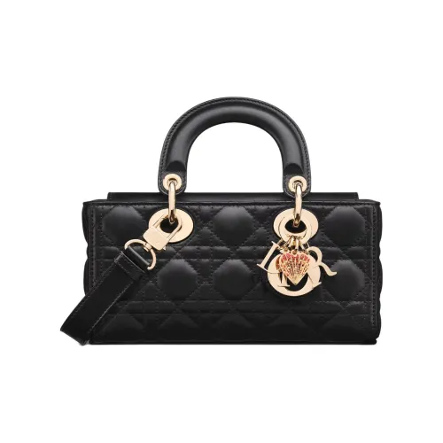 DIOR LADY D Joy Sheepskin One Shoulder Bag Small Women's Black