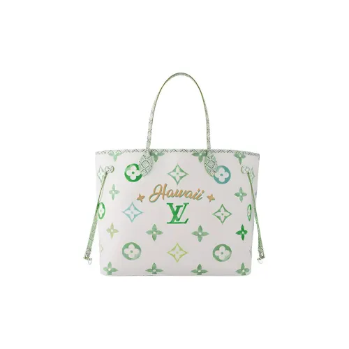LOUIS VUITTON NEVERFULL Хлопок лен смесь тоут сумка сумка для покупок сумка экстра-большая женская гавайская нефритовая