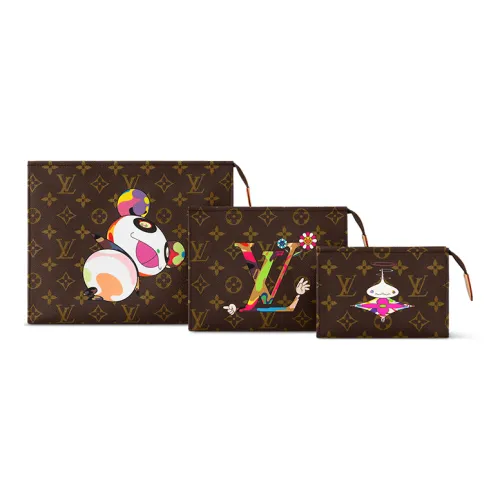 LOUIS VUITTON Takashi Murakami Коллаборация Покрытый холст 3 в 1 Клатч Женские Коричневый