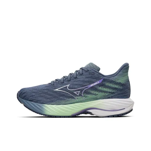 Кроссовки для бега Mizuno Wave Rider 28, низкий топ, синий/белый/зеленый, женские