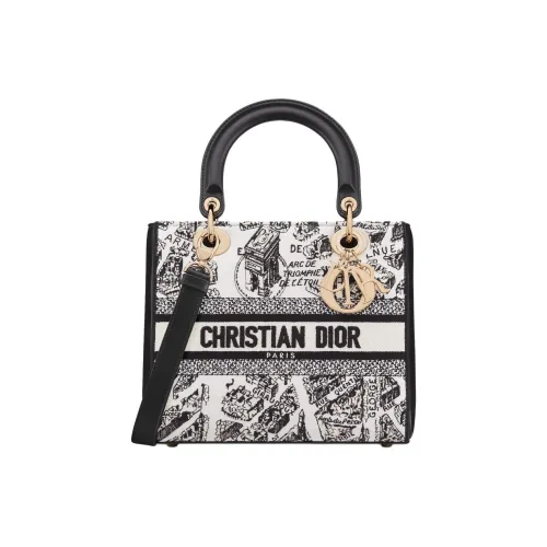 DIOR LADY D Лайт Ткань Одно плечо Сумка Средний Женские Черно-белый
