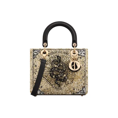 DIOR Lady Dior Ткань Сумка Lady Dior Тоут Сумка Сумка для покупок Сумка через плечо Сумка среднего размера Женская Светло-золотая
