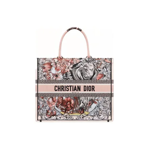 DIOR BookTote Кожа Тоут Сумка Сумка для покупок Сумка на плечо Сумка среднего размера Женская Розовая Черная Серая