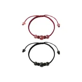 Браслет-шнурок с бусиной удачи "Персиковый цветок" [Бордовый + Черный]