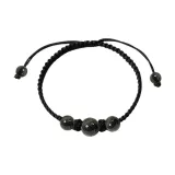 Браслет-шнурок с бусиной удачи "Персиковый цветок" [Черный]
