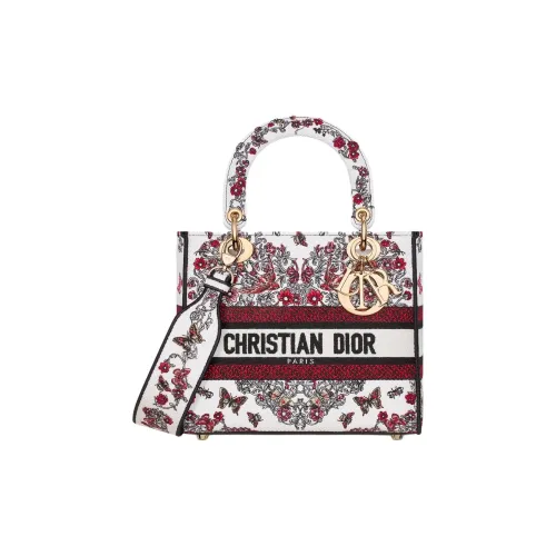 DIOR LADY D Лайт Хлопок Сумка Lady Dior Тоут Сумка Сумка для покупок Сумка на плечо Сумка среднего размера Женская Многоцветная