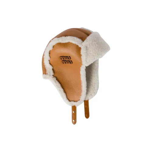 MIU MIU Шапка-ушанка из овечьей кожи Унисекс Коричневый