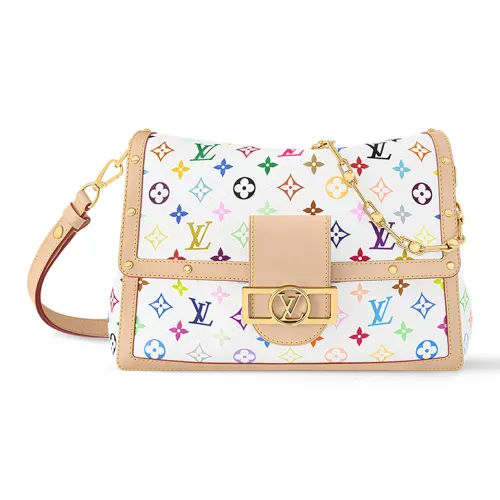 LOUIS VUITTON Мягкая покрытая холстовая сумка через плечо большая женская белая