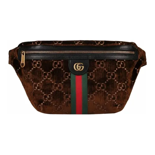 GUCCI Ophidia Вельветовая Слинг-Сумка Поясная Сумка Маленькая Унисекс Коричневая